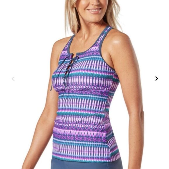 Free Country Free Style Batik Woman's Racerback Tankini Swim Top SMALL Berry - Picture 1 of 2